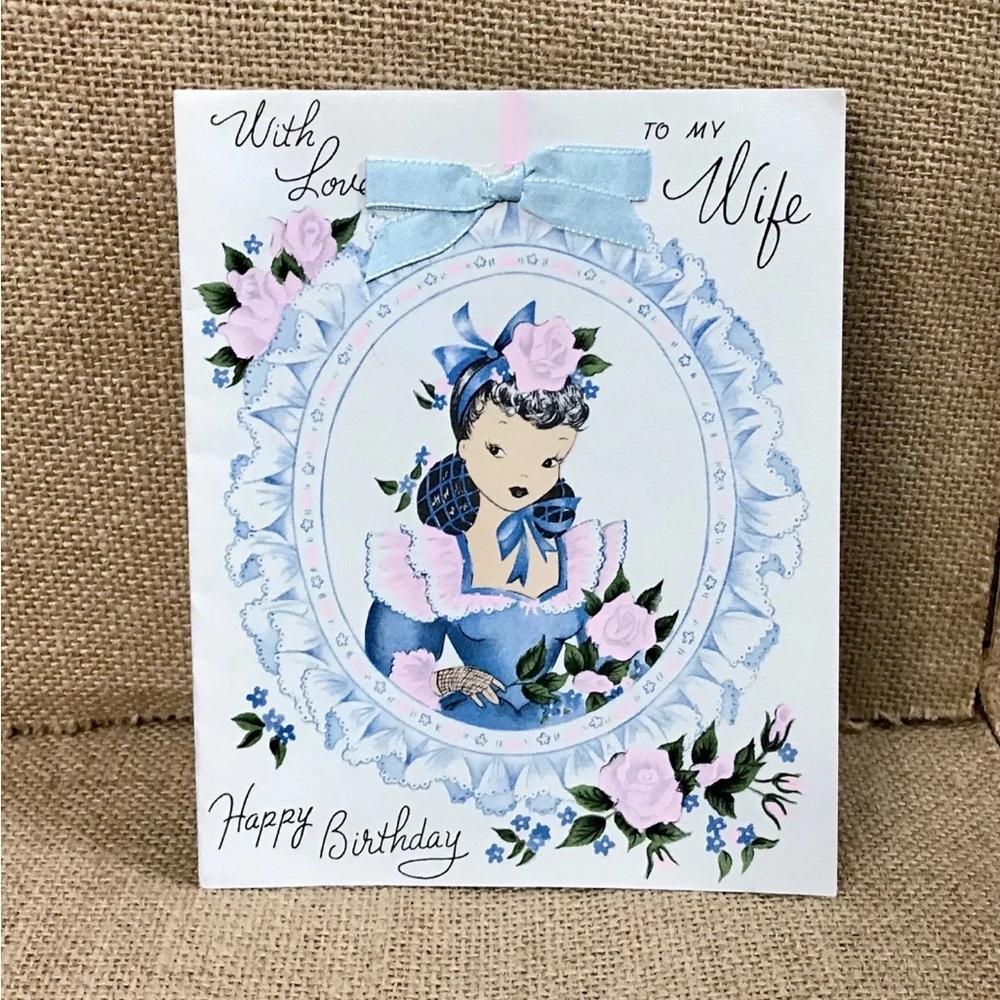 Vintage Treasure Masters Elegant Lady Southern Belle Hand Painted Birthday Card